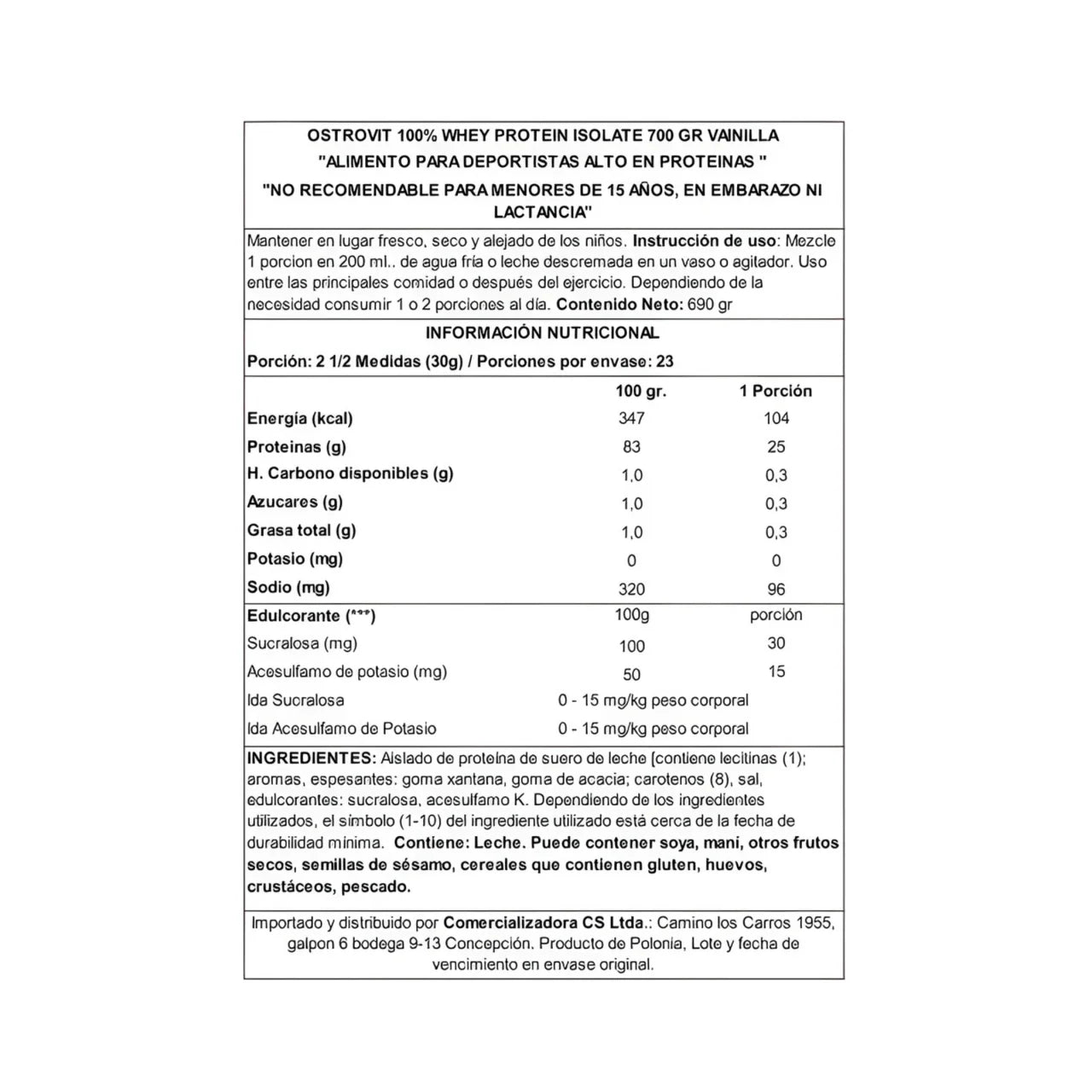 Proteína 100% Whey Isolate 700g Vainilla - OstroVit