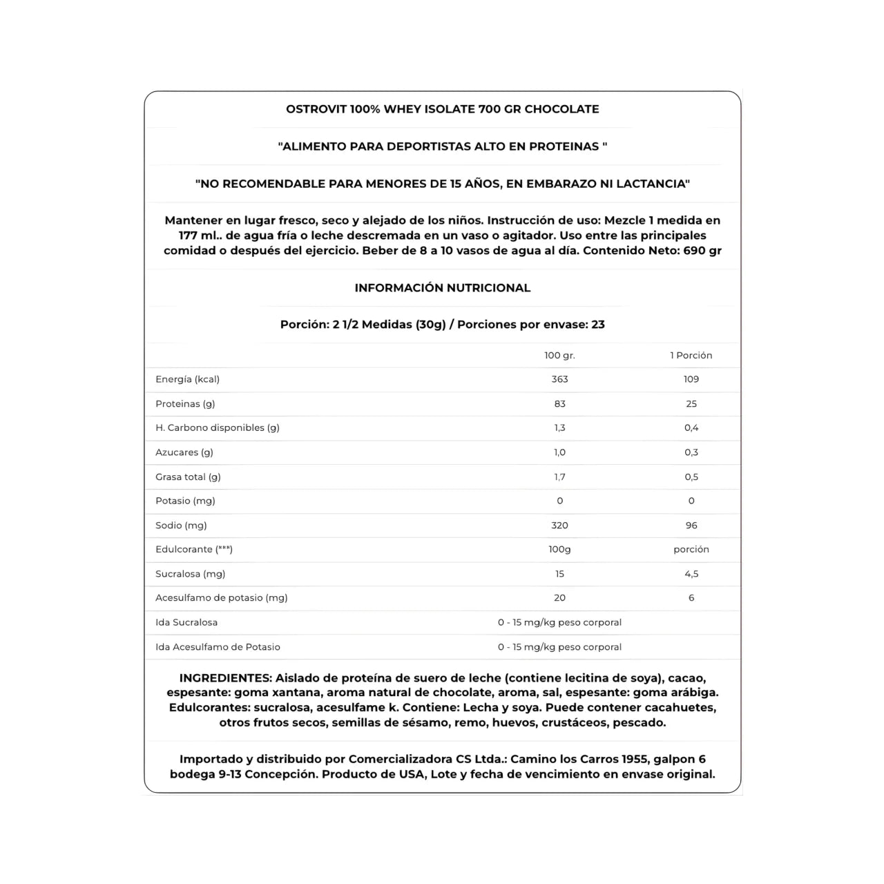 Proteína 100% Whey Isolate 700g Chocolate - OstroVit