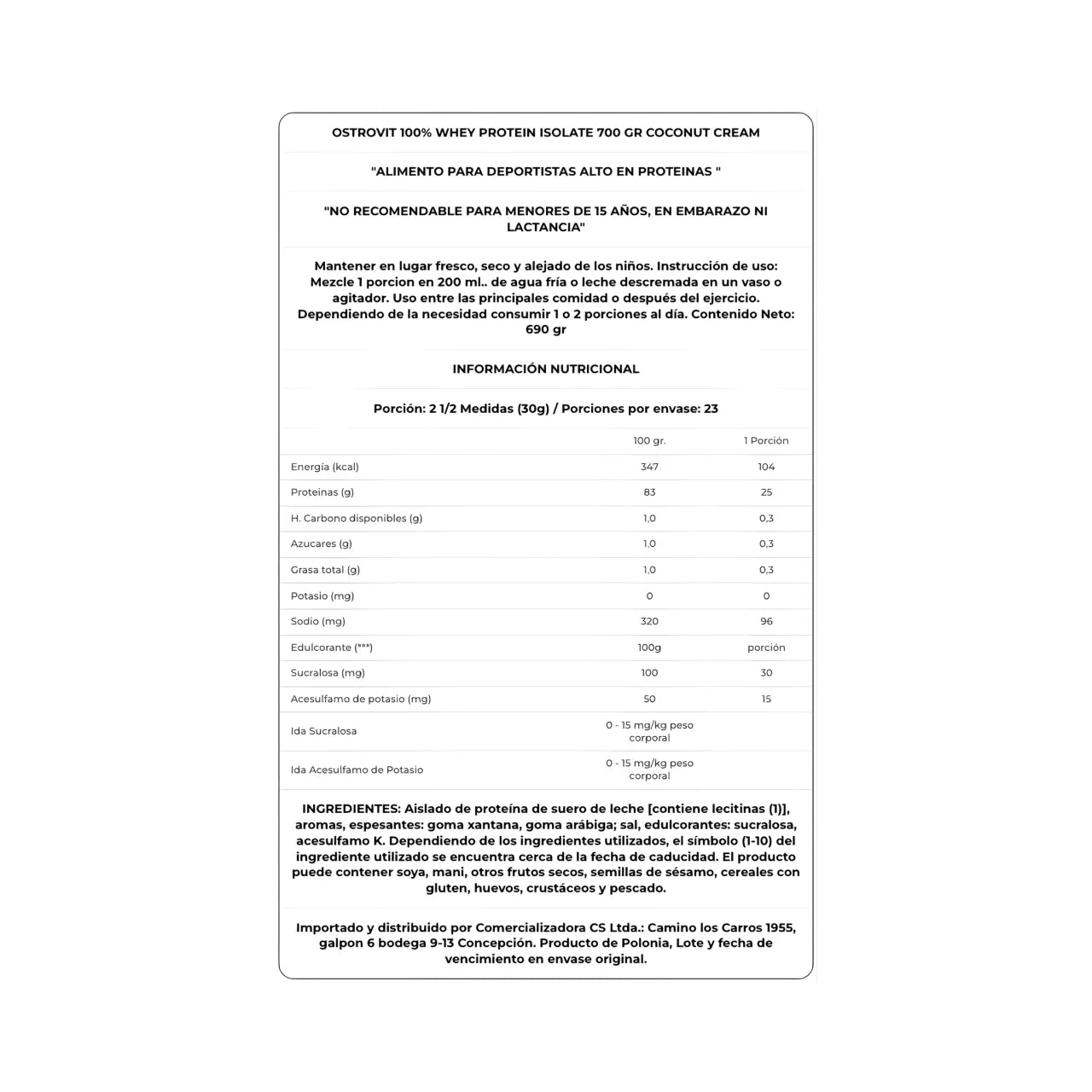 Proteína 100% Whey Isolate 700g Coconut Cream - OstroVit