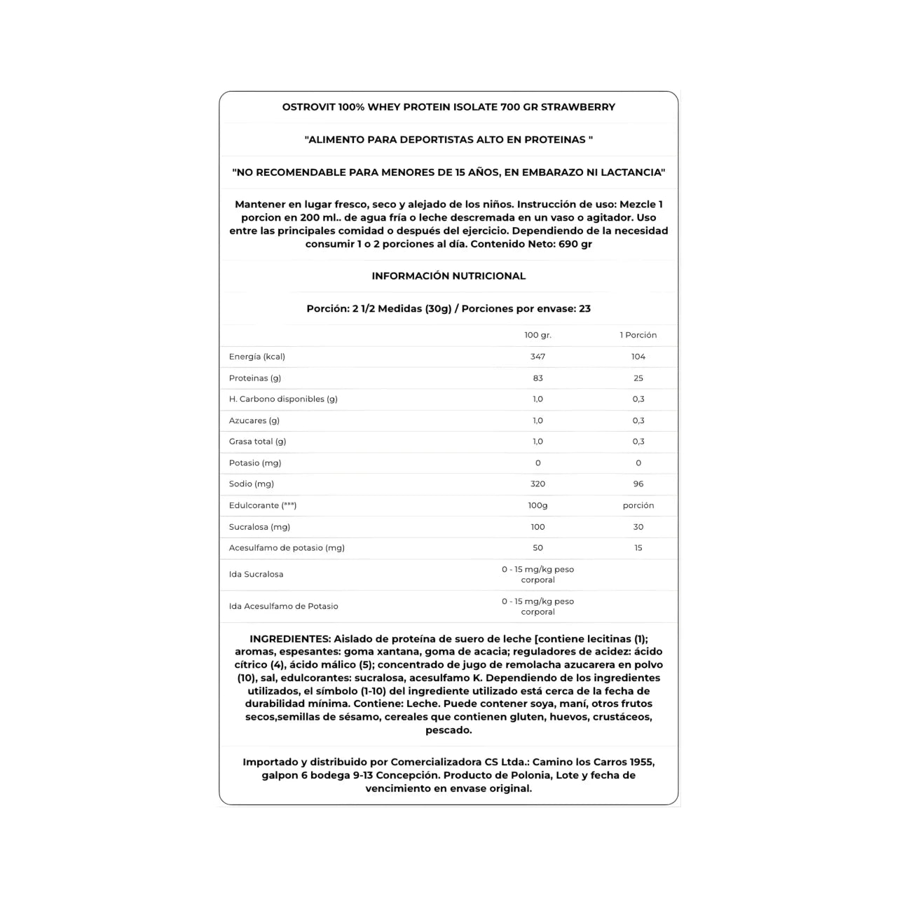 Proteína 100% Whey Isolate 700g Strawberry - OstroVit