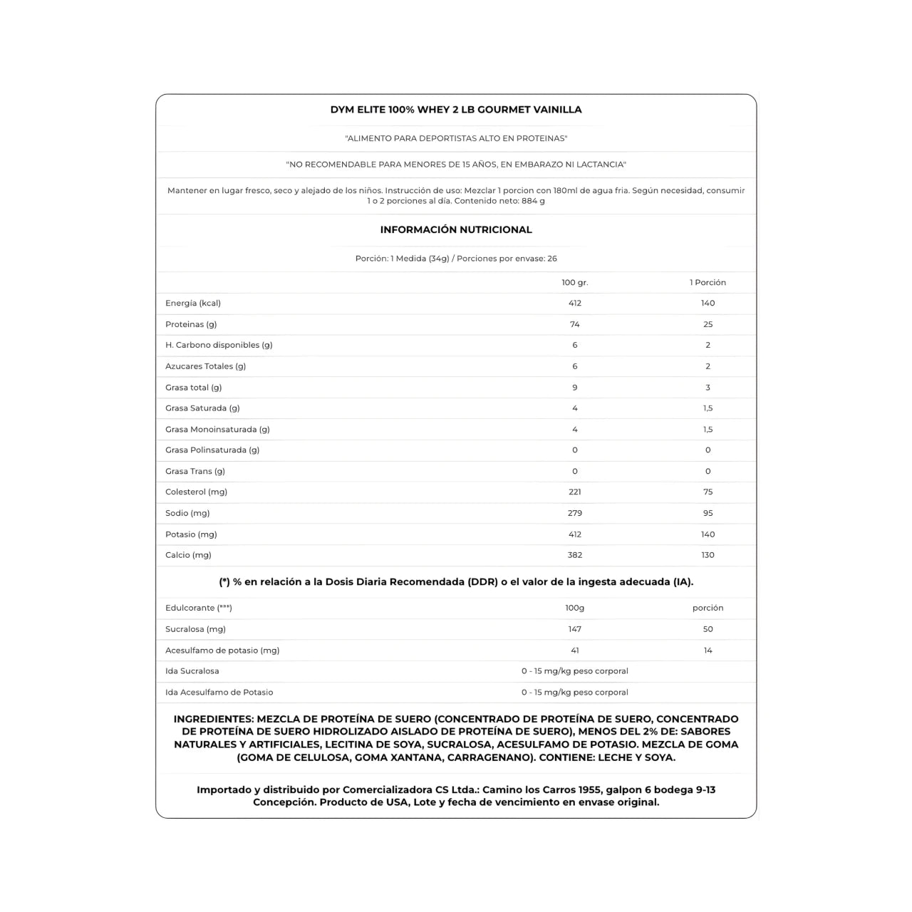 Proteína Elite 100% Whey 2 Lb (907g) Vainilla - Dymatize