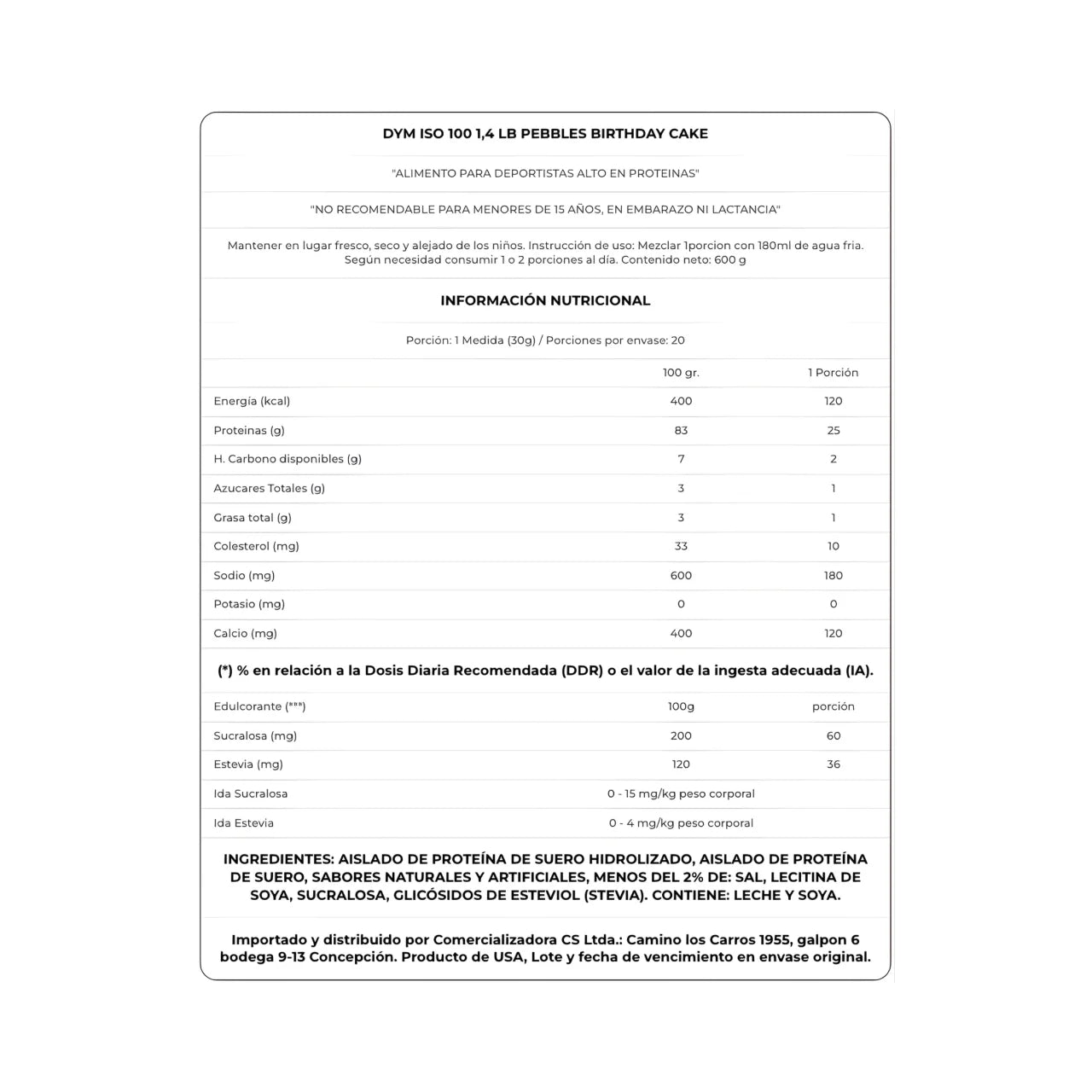 Proteína ISO 100 Hydrolyzed 1.4 Lb (640g) Birthday Cake Pebbles - Dymatize
